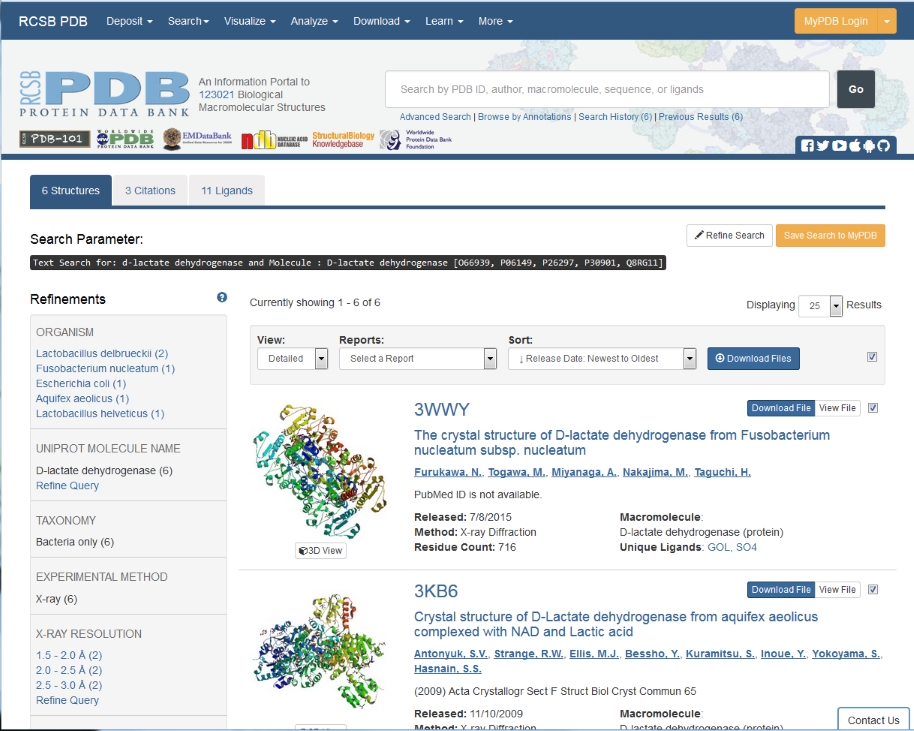 PDB search results page