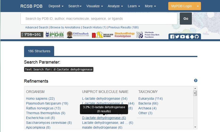 PDB search results page
