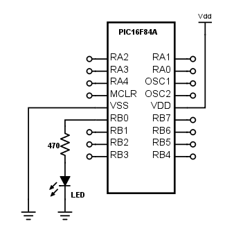 Simple circuit for flashing a single LED.