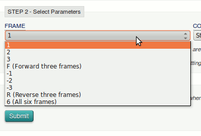 Selecting Reading frames on ebi website