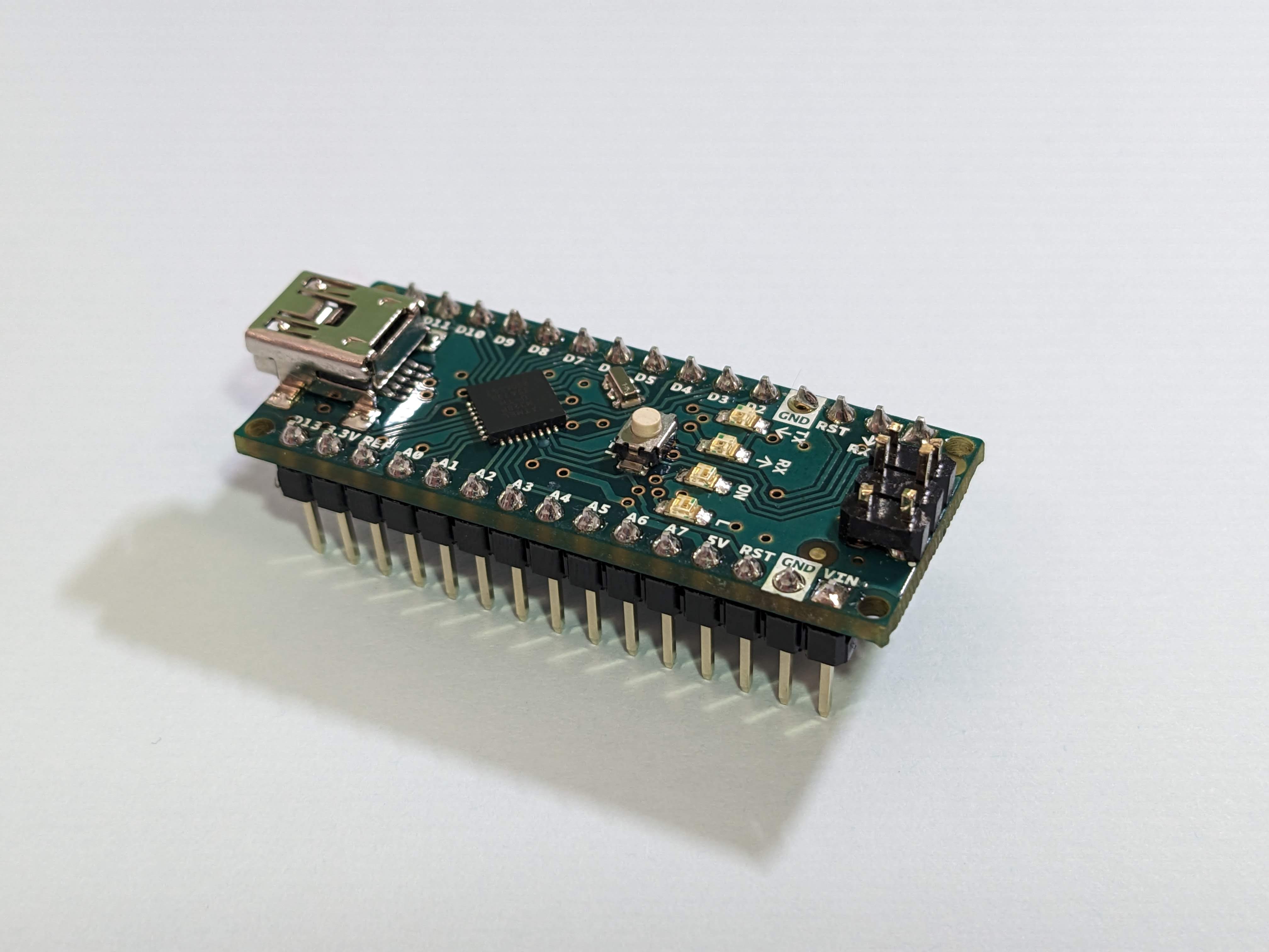 The Arduino Nano, which houses the processor that forms the brains of the project.