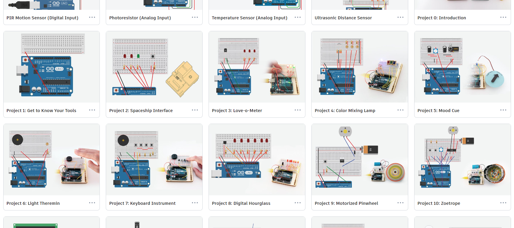 The Tinkercad team provide a collection of projects and activities to help you get familiar with both Tinkercad and simple electronic design. These projects often use the Arduino Uno and include a mix of programming and circuit design work.