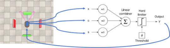 Recognition of colours using the Perceptron model for robot control.