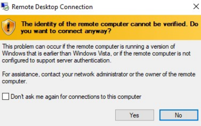 Remote Desktop Warning.