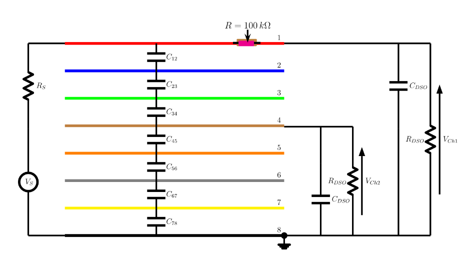 Schematic of the eight track veroboard circuit under test.