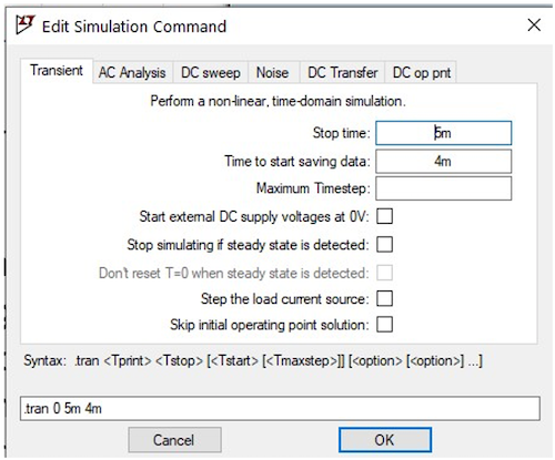 Edit simulation window.