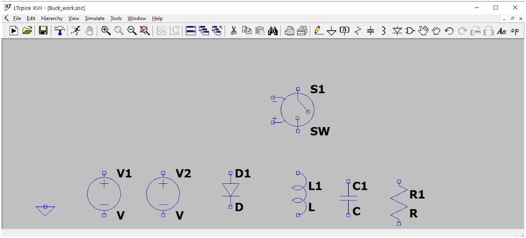 LTspice window with components added.