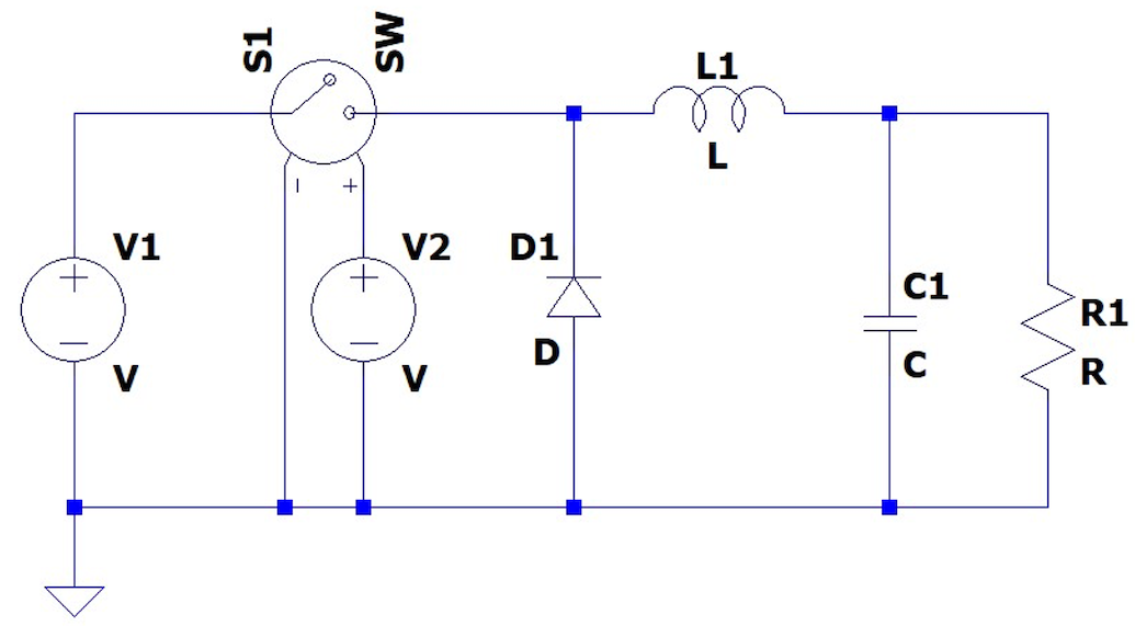 Buck converter component connections.