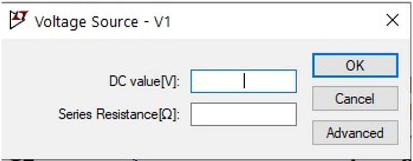 Voltage source parameters window.