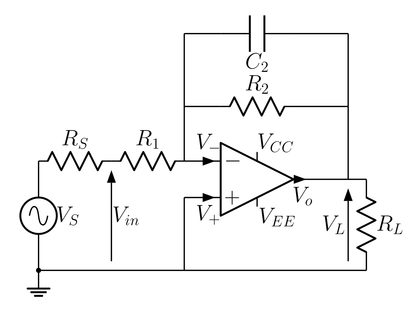 Low pass amplifier with feedback for inverting amplifier configuration