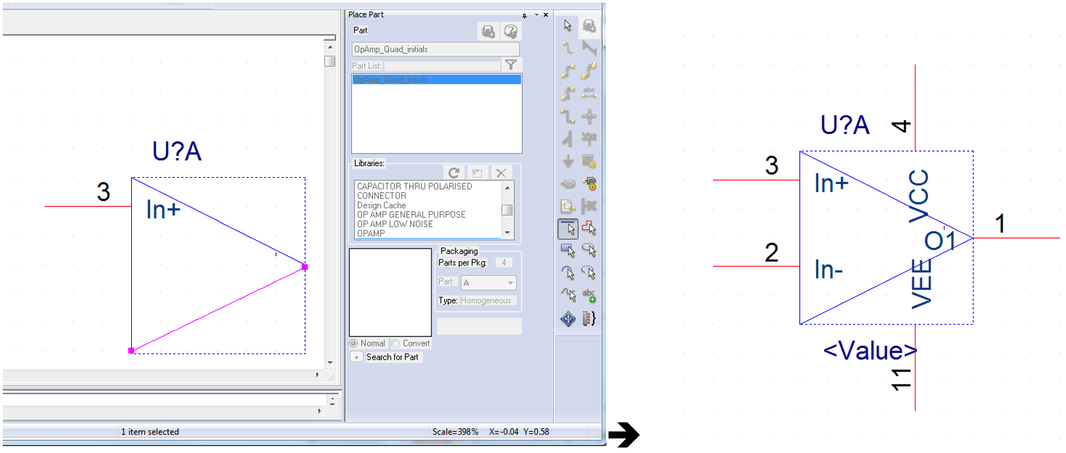 Drawing OpAmp Graphics and Placing the Pins.