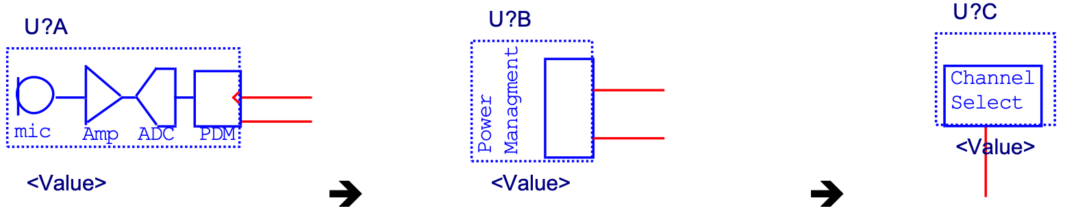 MEMS Mic Schematic Library as 3 Part Heterogeneous Package.