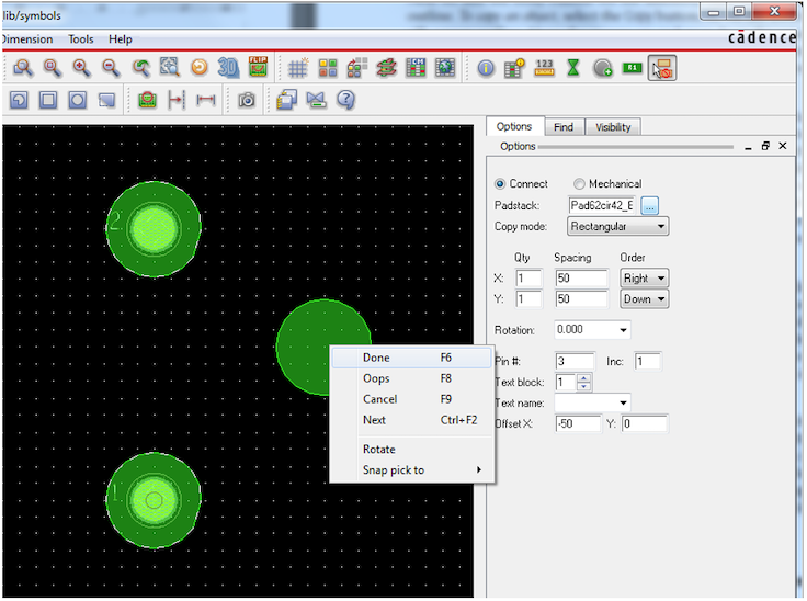 Placing Padstacks to make Footprint.