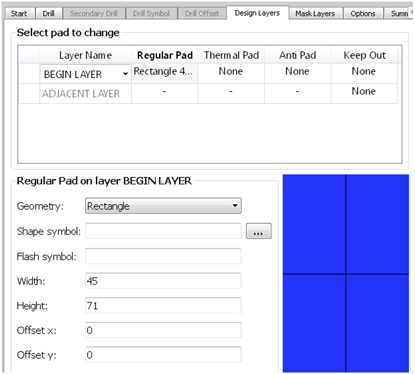 Dimensions of the Design Layer for New SMD Padstack.