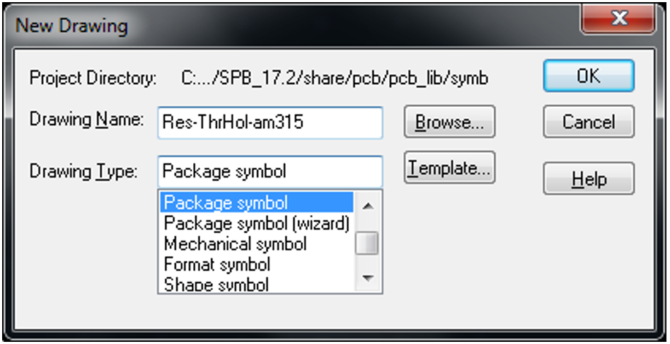 New Drawing Package Symbol Dialog Box.