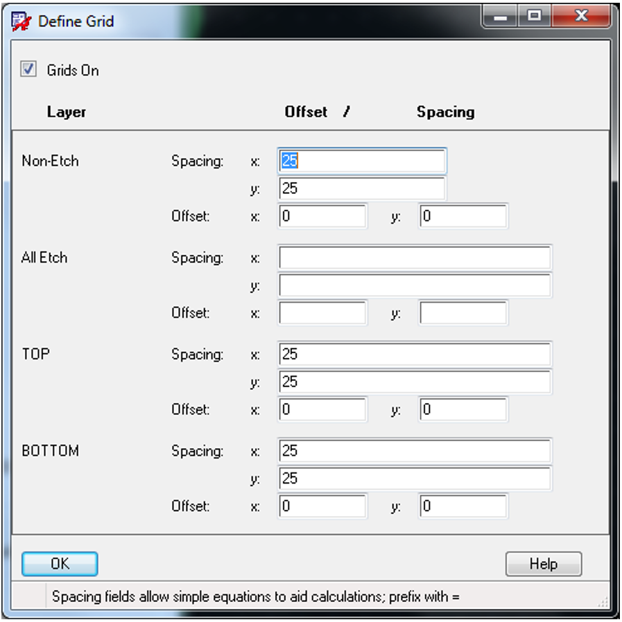 Setting the Grid Spacing.