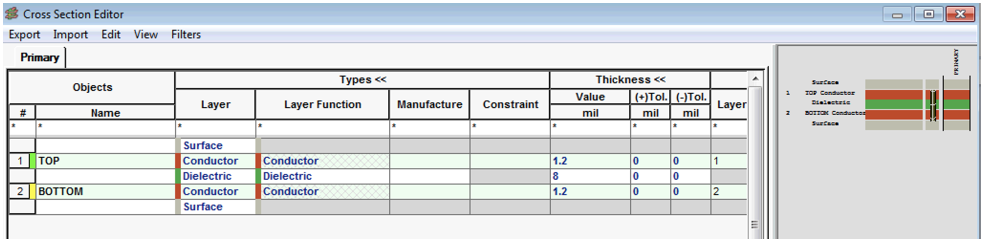 Multilayer Board Cross Section Editor.