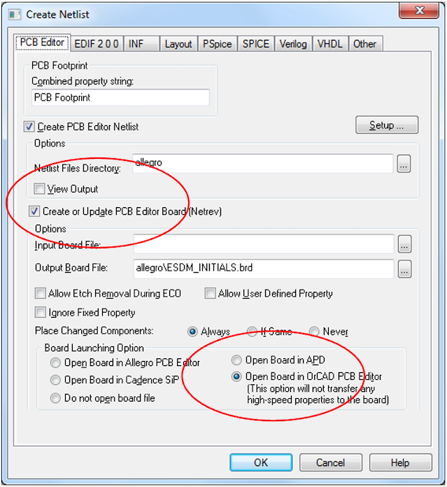 Required Settings for Creating the Netlist.