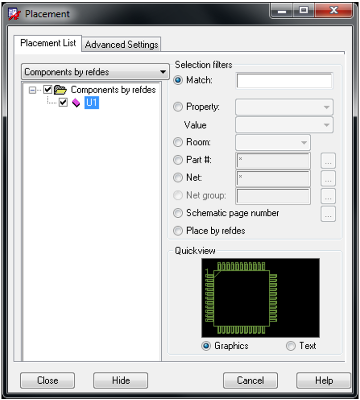 Component Footprint Placement Window.