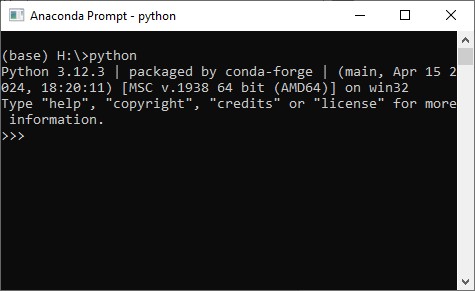 You can launch a python shell by simply typing python into the terminal. The python shell can be identified by the `>>>` prompt.