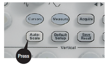Auto-scale button on scope (Image shows an older Oscilloscope)