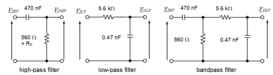 A high-pass filter may be connected to a low-pass filter to give a bandpass filter.