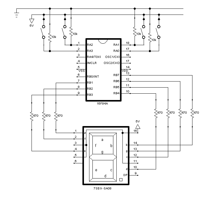 Circuit using push button switches and pull down resistors
