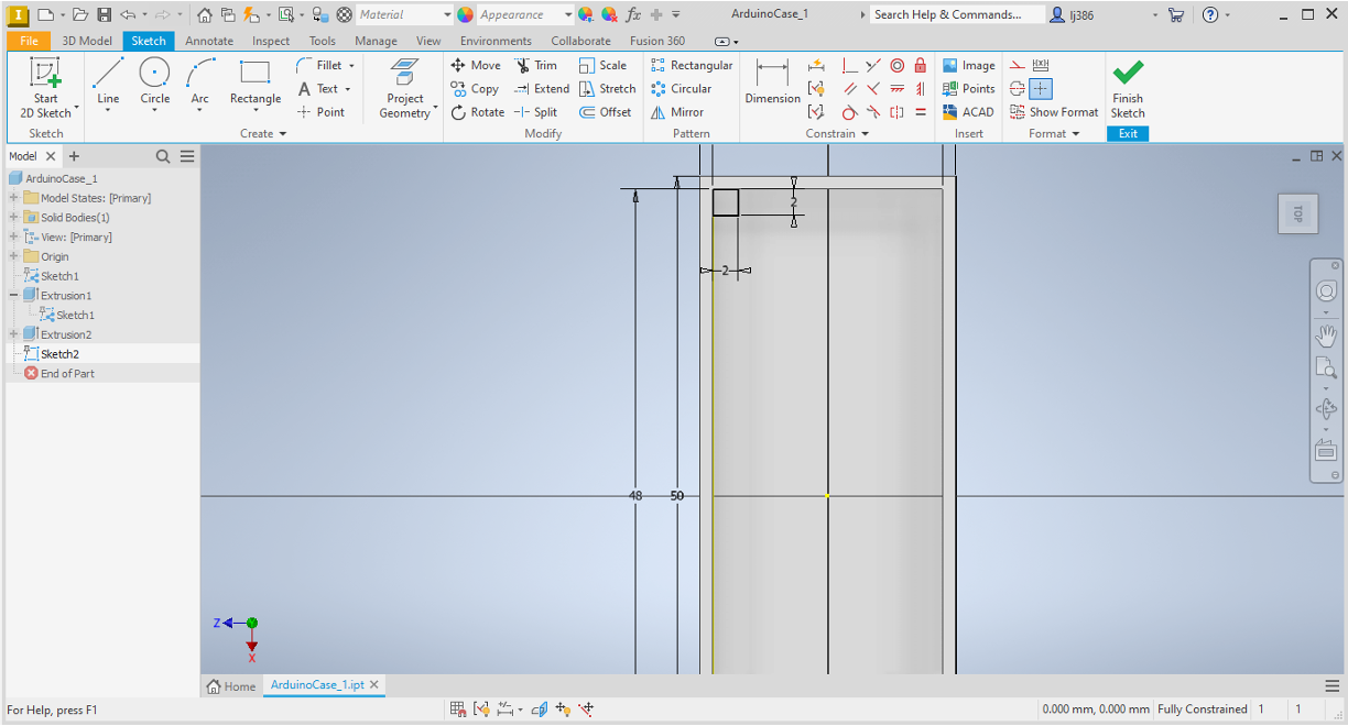 Sketch of square for corner threading.