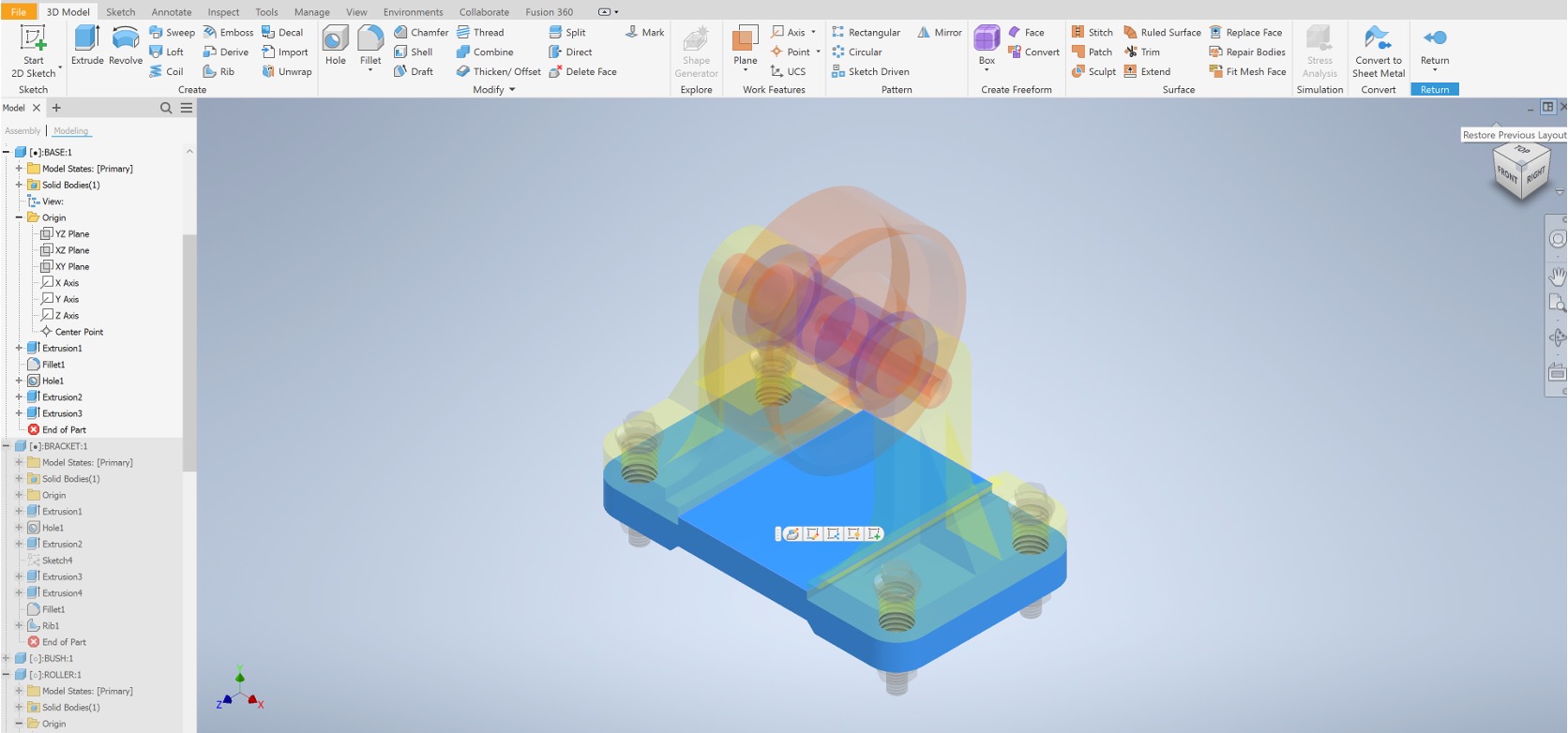 Isolate mode to edit a part within the assembly environment.