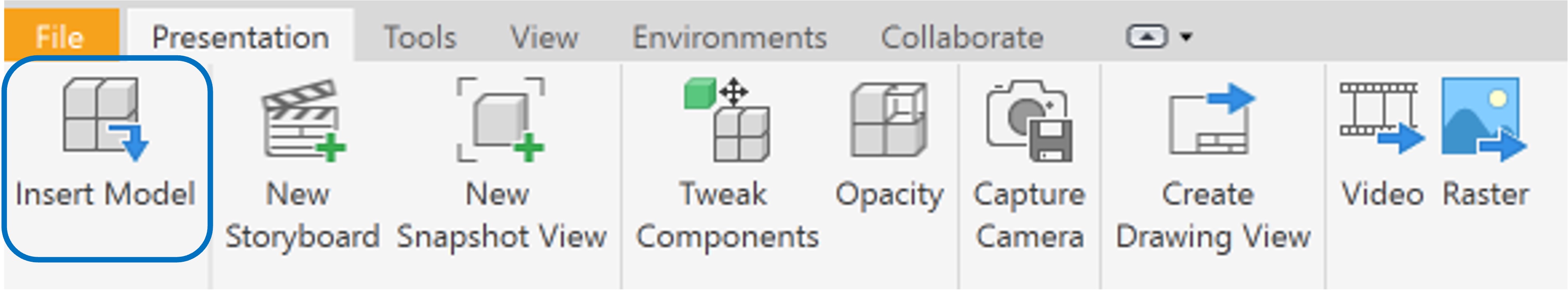 Press on Insert Model to add the assembly file .