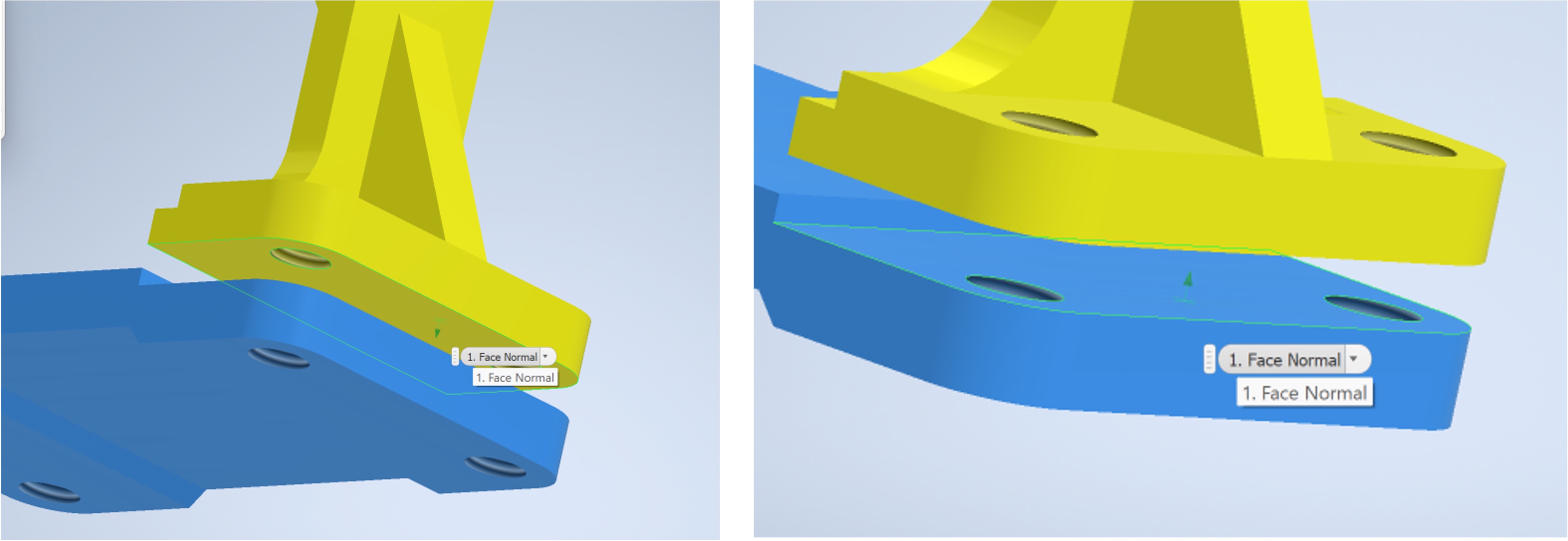 Applying mate constraint between the bottom face of the bracket to the top face of the base.