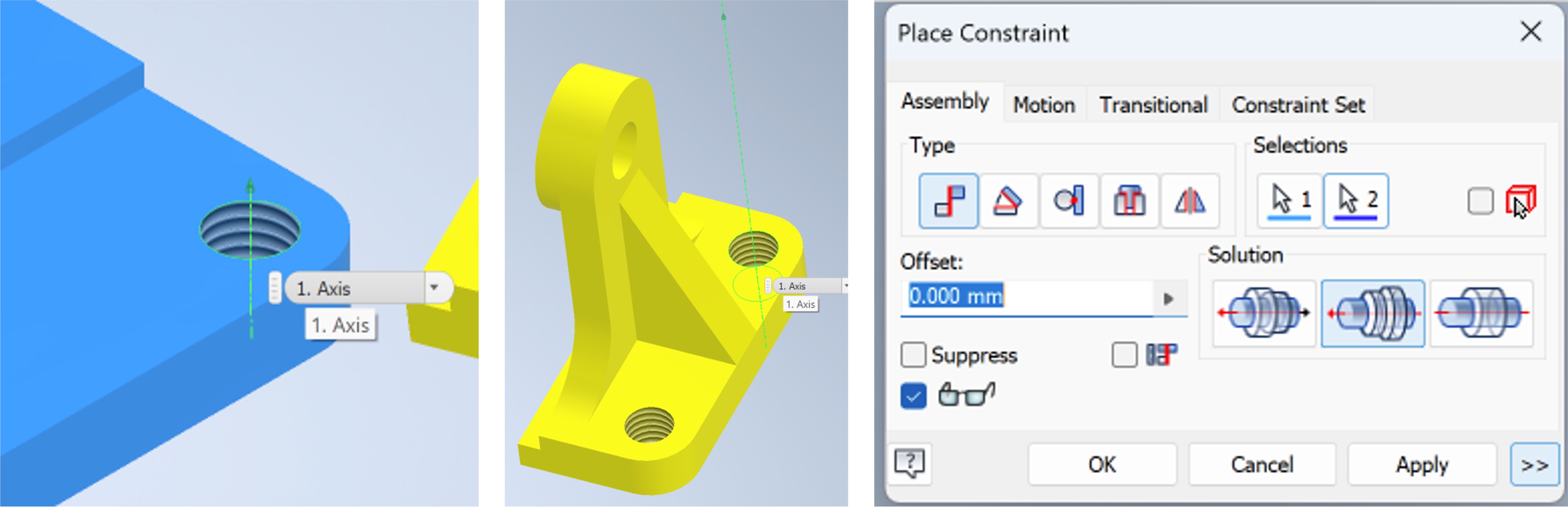 Applying mate constraint between the threading in the base and bracket.