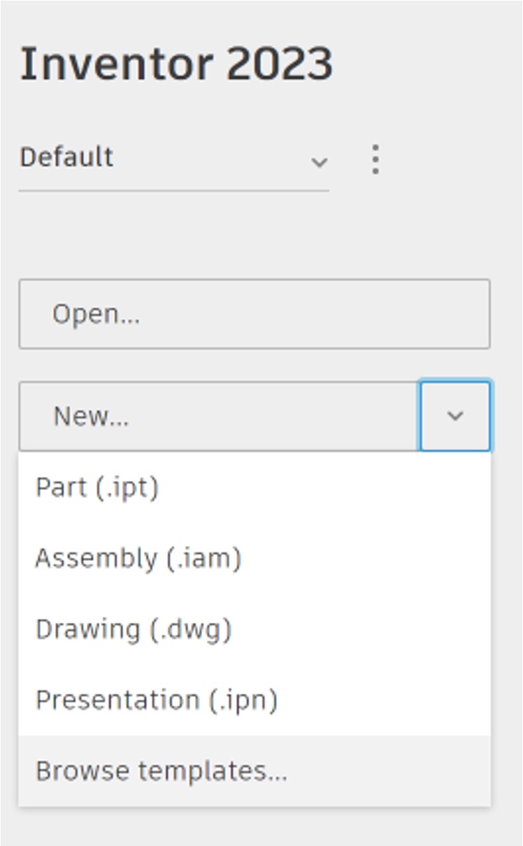View of the drop-down menu to create a new assembly.