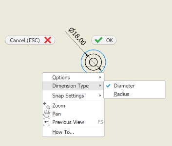 Changing circular dimension from diameter to radius.