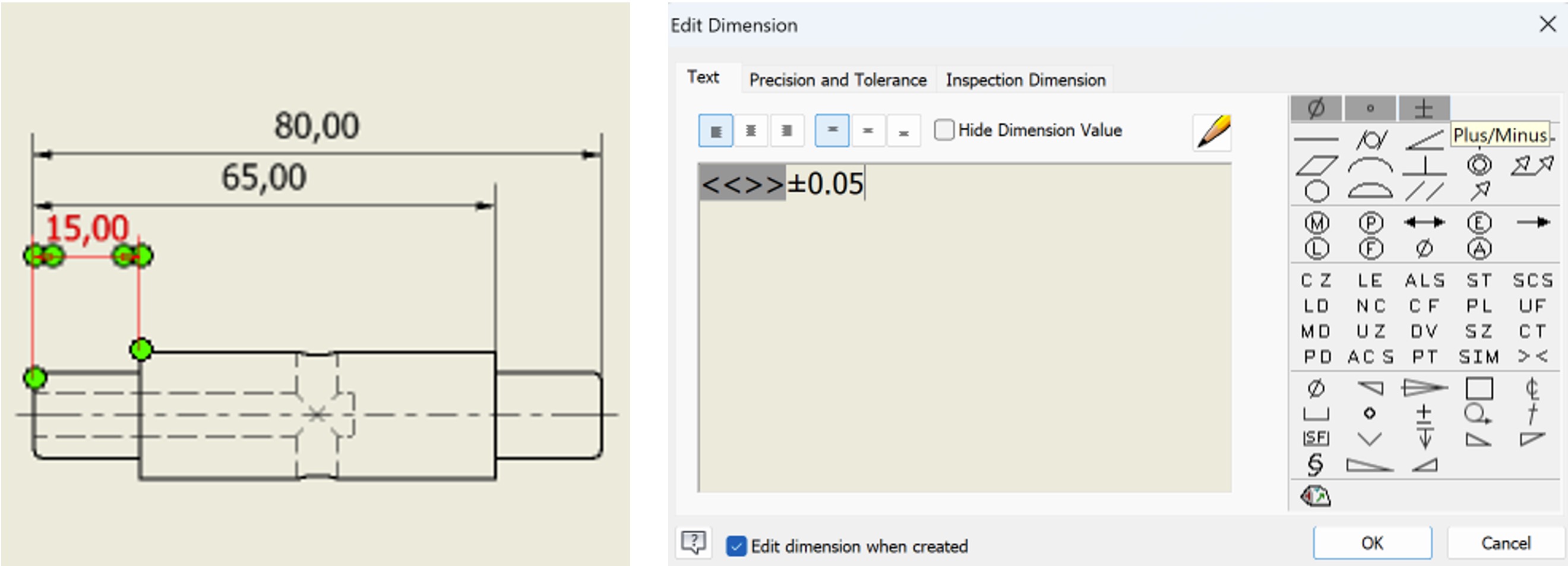 Instructions to add tolerances.