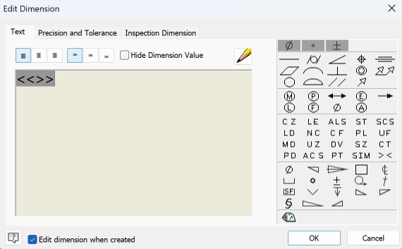 Edit Dimension pop up window.