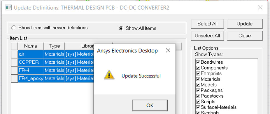Update the material properties